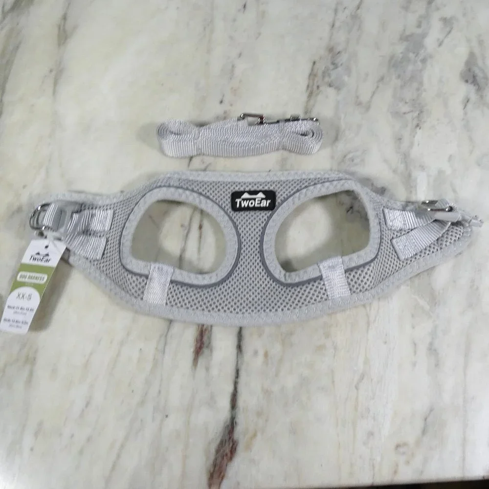 TwoEar Cat Harness and Leash Escape Proof Soft Small Puppy or Toy dog XXS, Grey